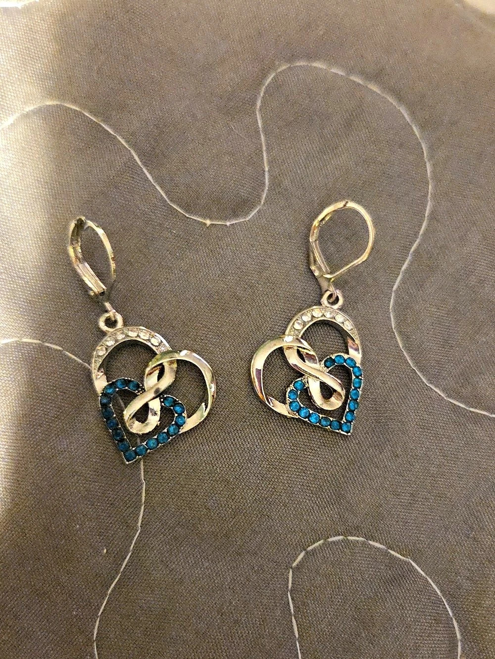 Heart Drop Earrings in Silver & Blue
